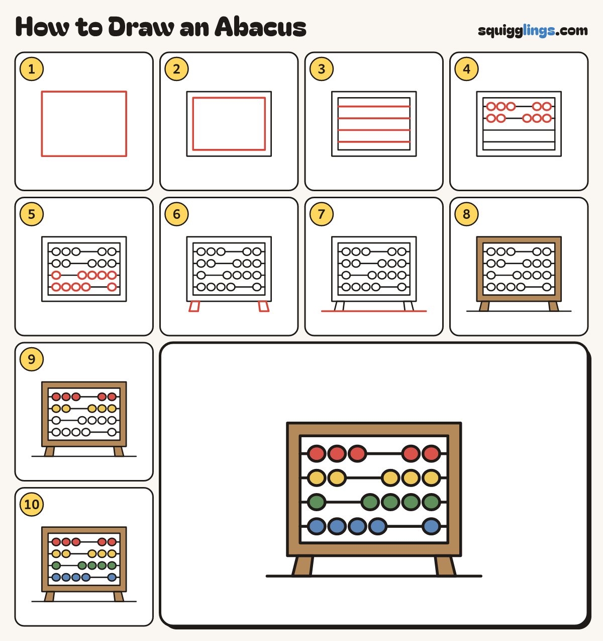 How to Draw an Abacus step by step: all 10 steps in one picture