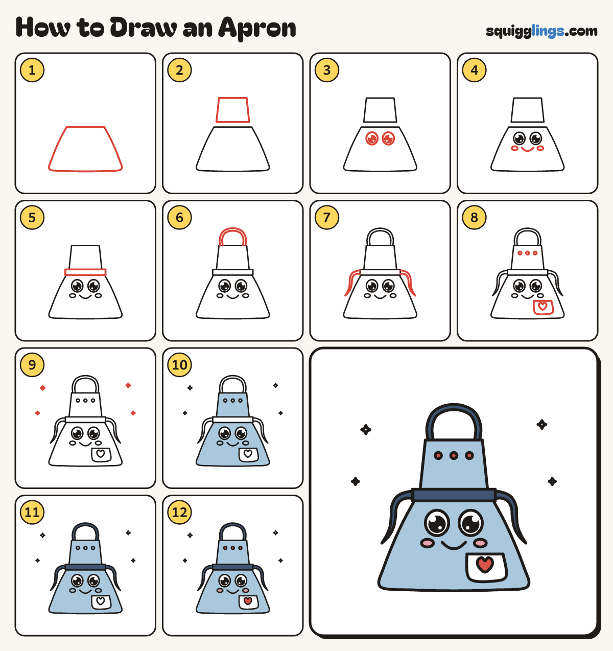 How to Draw an Apron step by step: all 12 steps in one picture