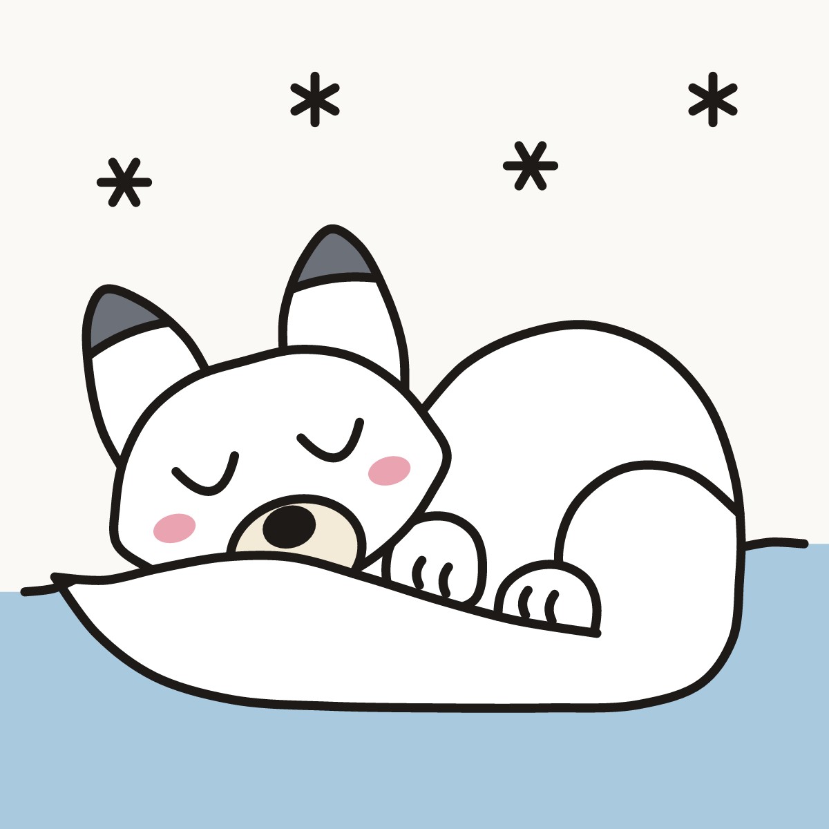 Finished drawing of a sleeping Arctic fox