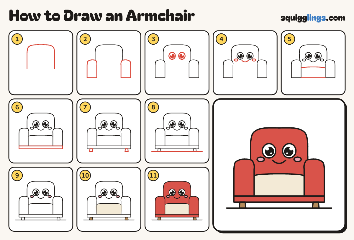 How to Draw an Armchair step by step: all 11 steps in one picture
