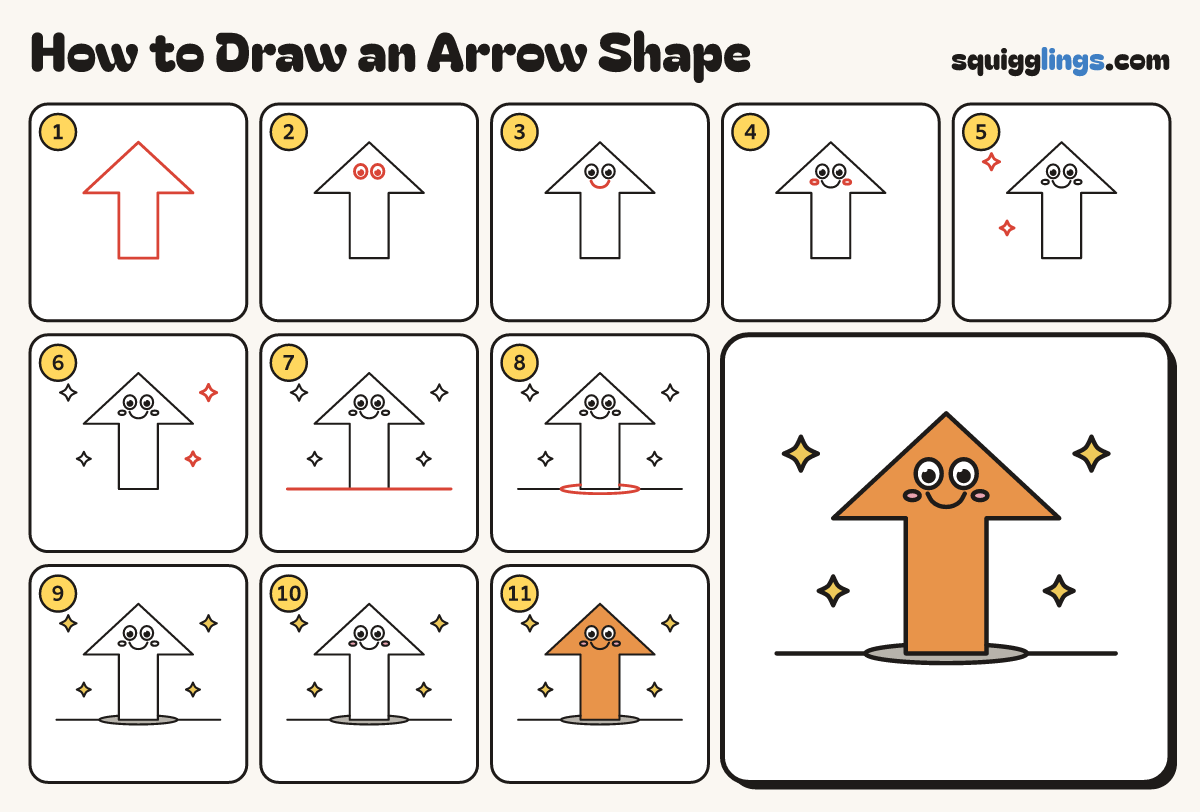 How to Draw an Arrow Shape step by step: all 11 steps in one picture