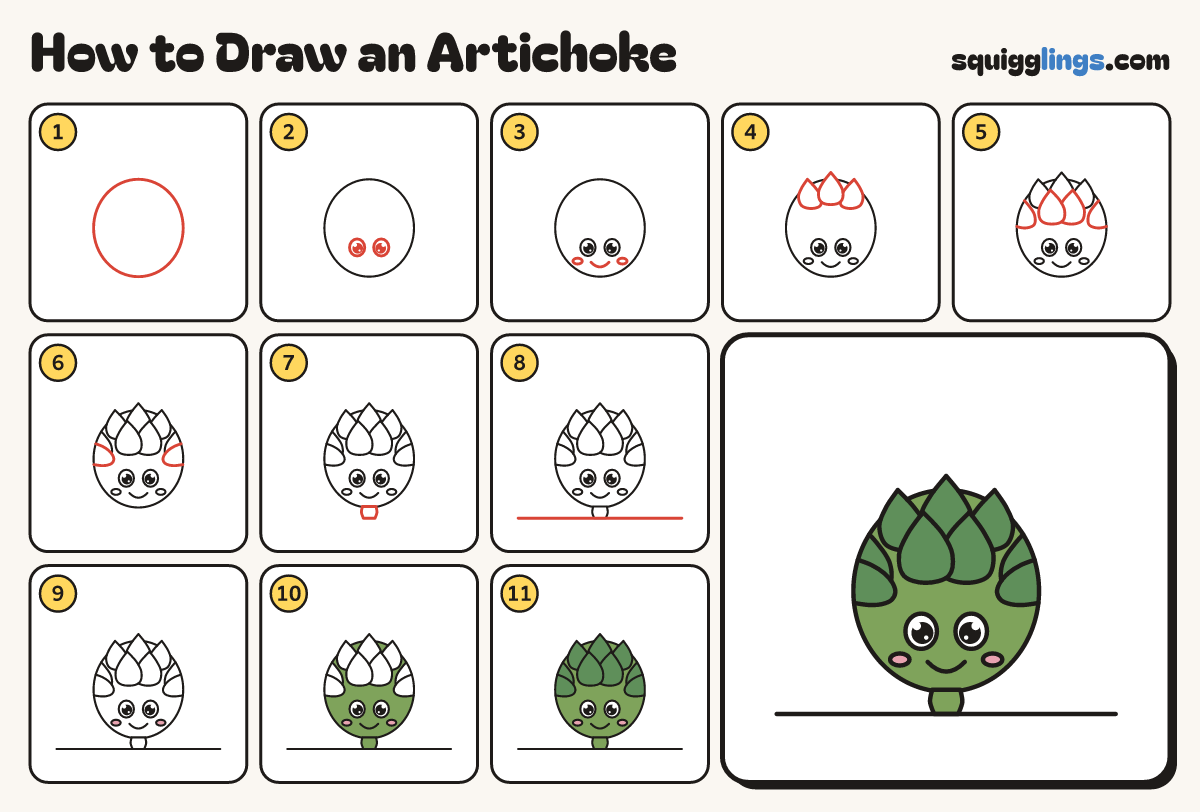 How to Draw an Artichoke step by step: all 11 steps in one picture