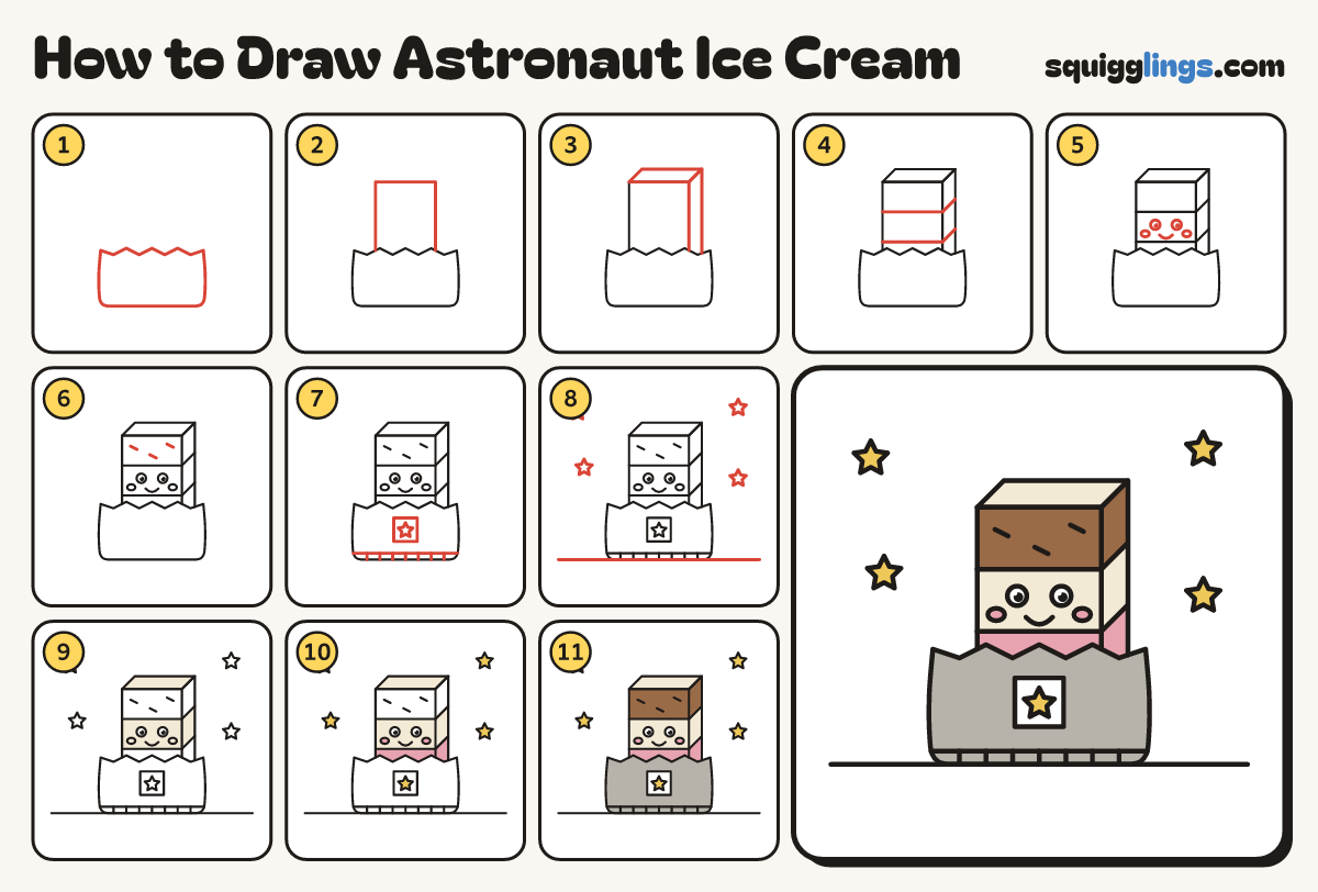 How to Draw Astronaut Ice Cream step by step: all 11 steps in one picture