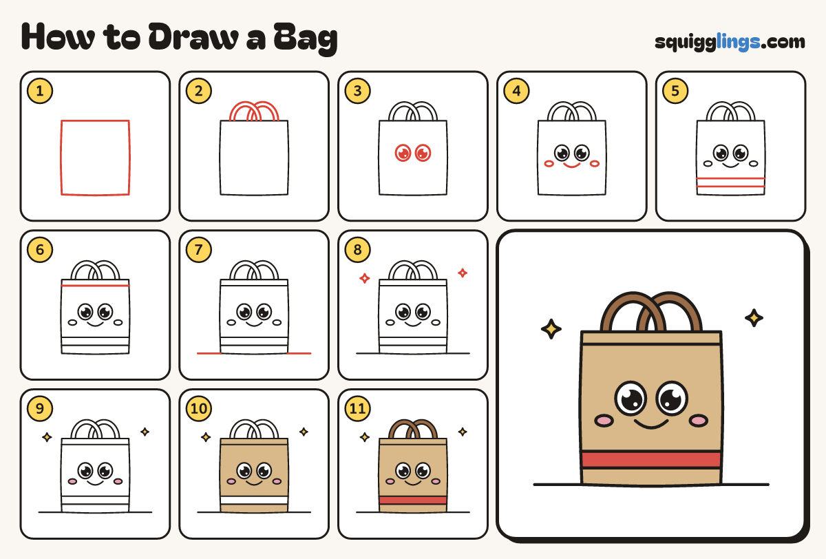 How to Draw a Bag step by step: all 11 steps in one picture