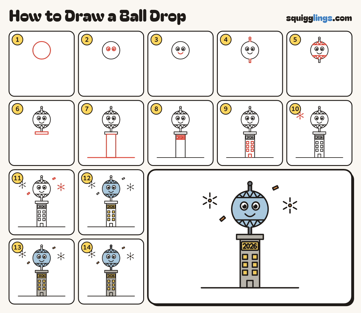 How to Draw a Ball Drop step by step: all 14 steps in one picture