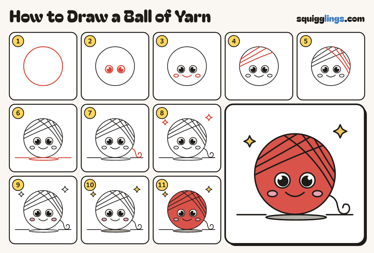 How to Draw a Ball of Yarn step by step: all 11 steps in one picture