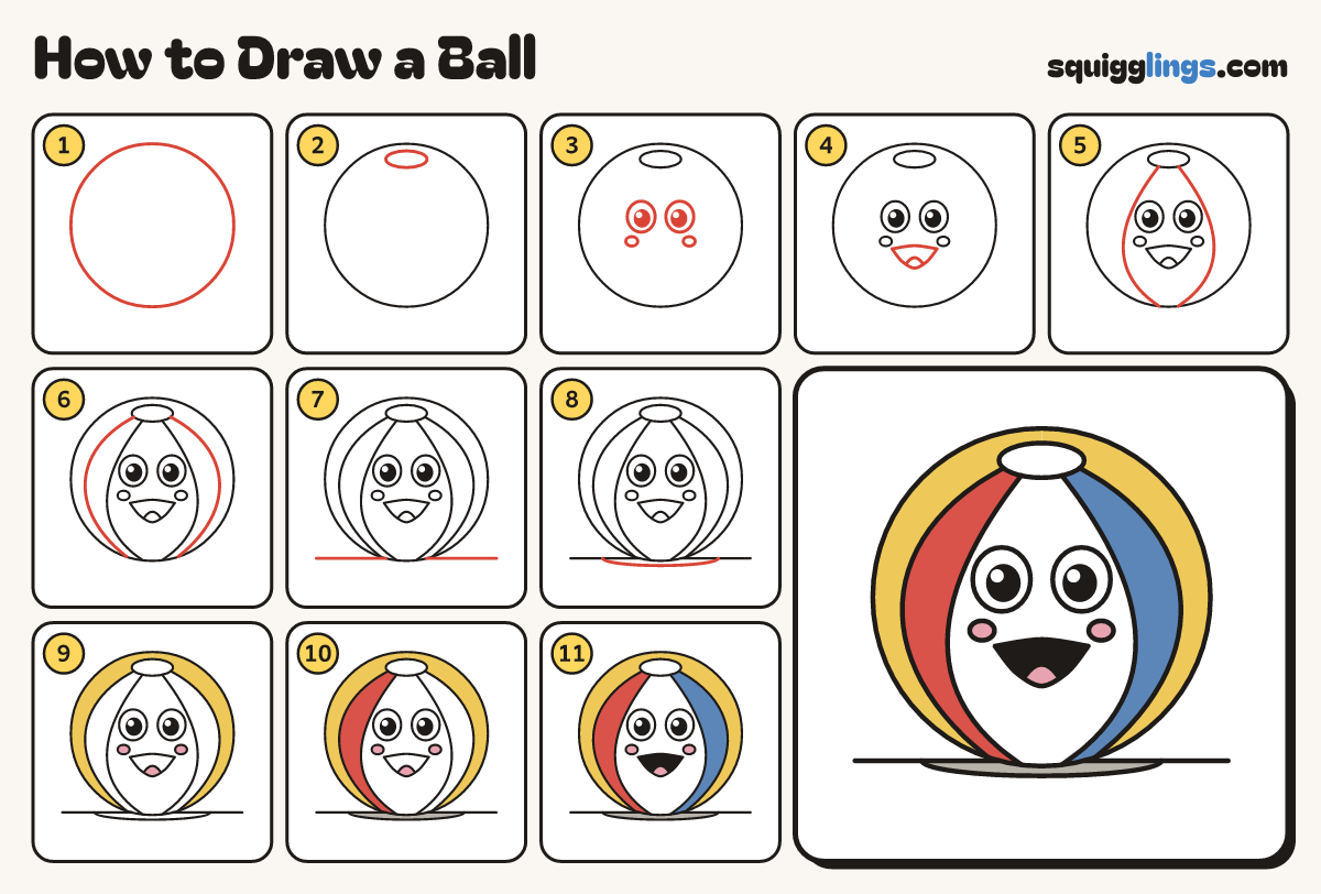 How to Draw a Ball step by step: all 11 steps in one picture