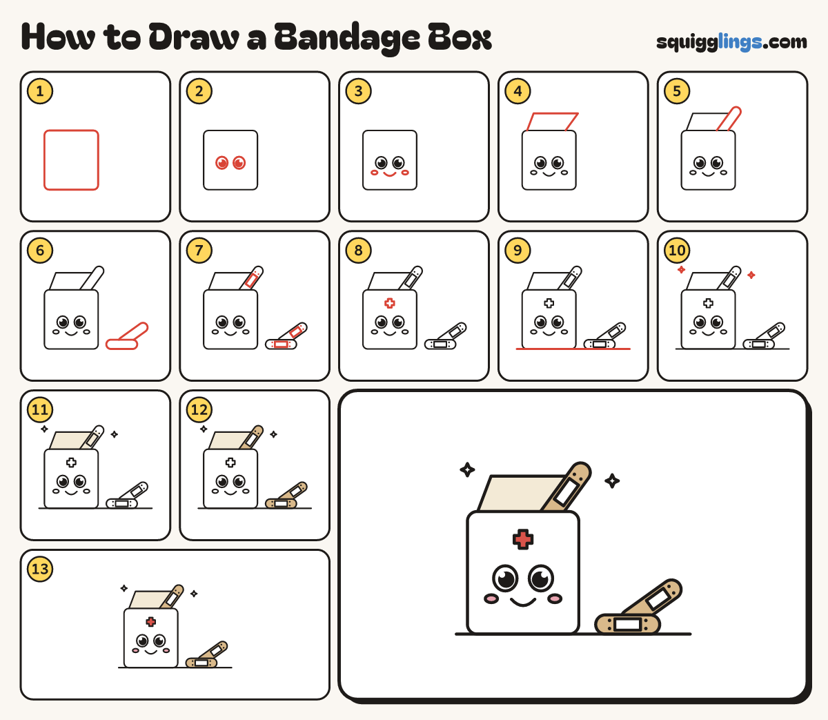 How to Draw a Bandage Box step by step: all 13 steps in one picture
