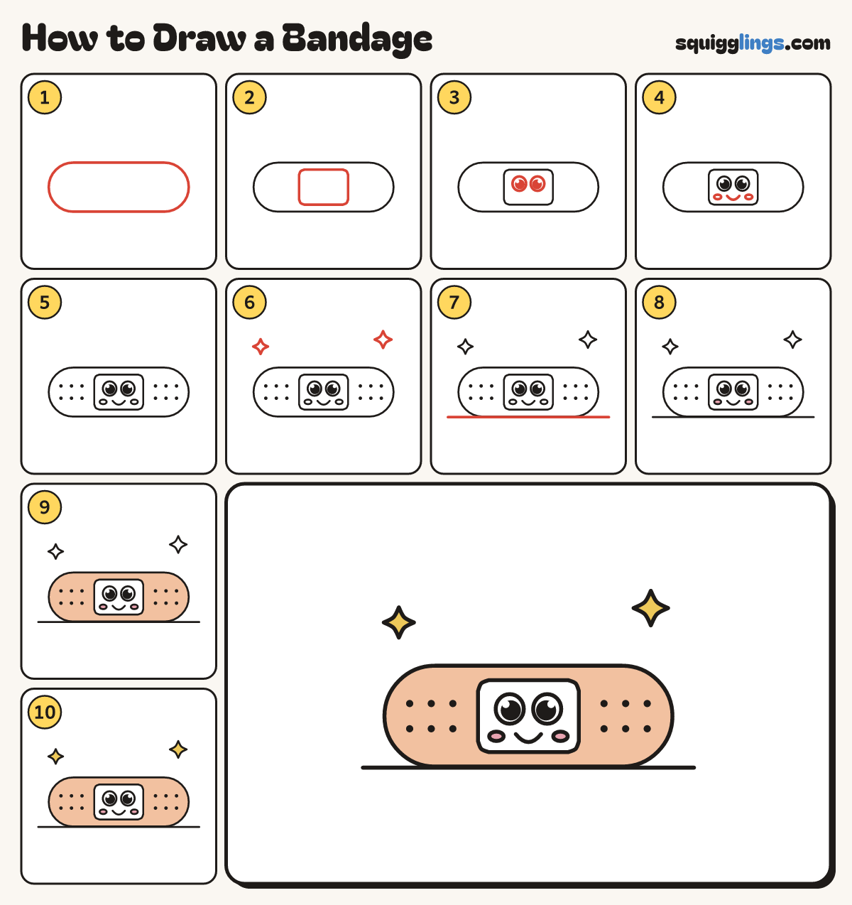 How to Draw a Bandage step by step: all 10 steps in one picture