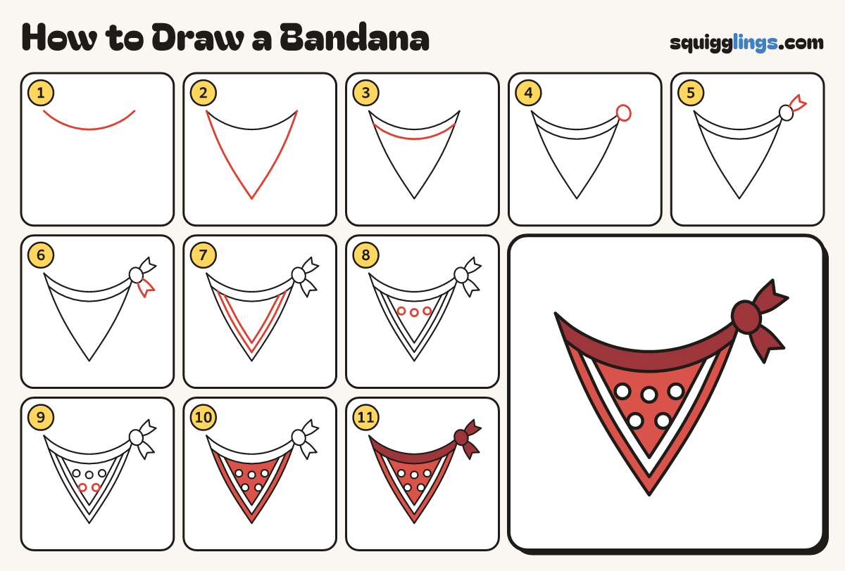 How to Draw a Bandana step by step: all 11 steps in one picture