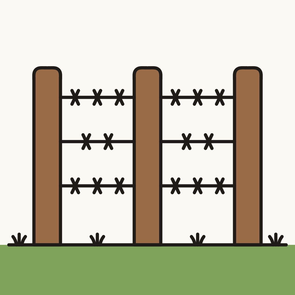 Finished drawing of a barbed wire fence