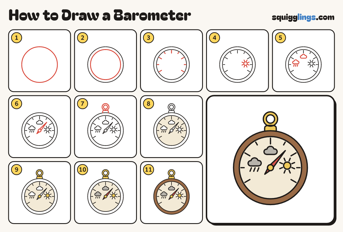 How to Draw a Barometer step by step: all 11 steps in one picture