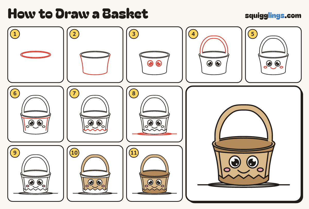 How to Draw a Basket step by step: all 11 steps in one picture