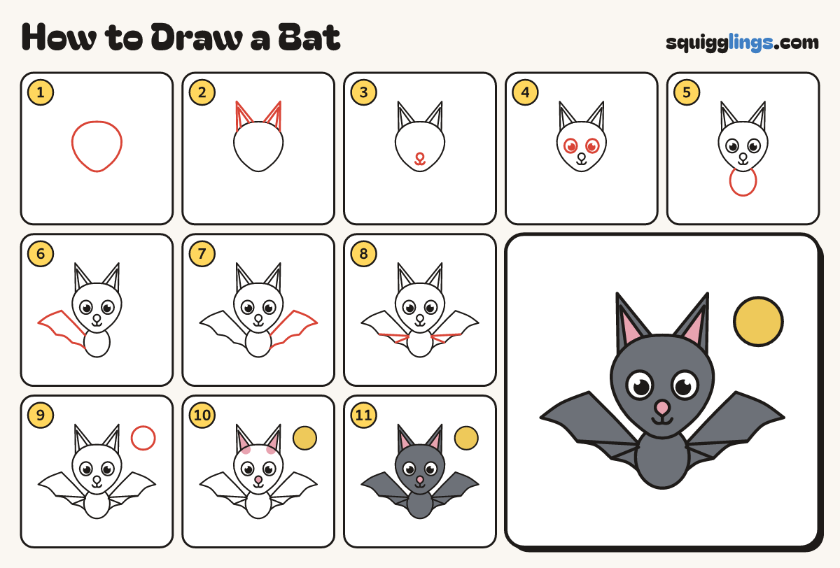 How to Draw a Bat step by step: all 11 steps in one picture