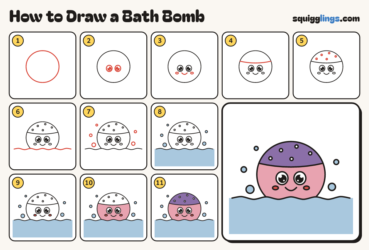 How to Draw a Bath Bomb step by step: all 11 steps in one picture