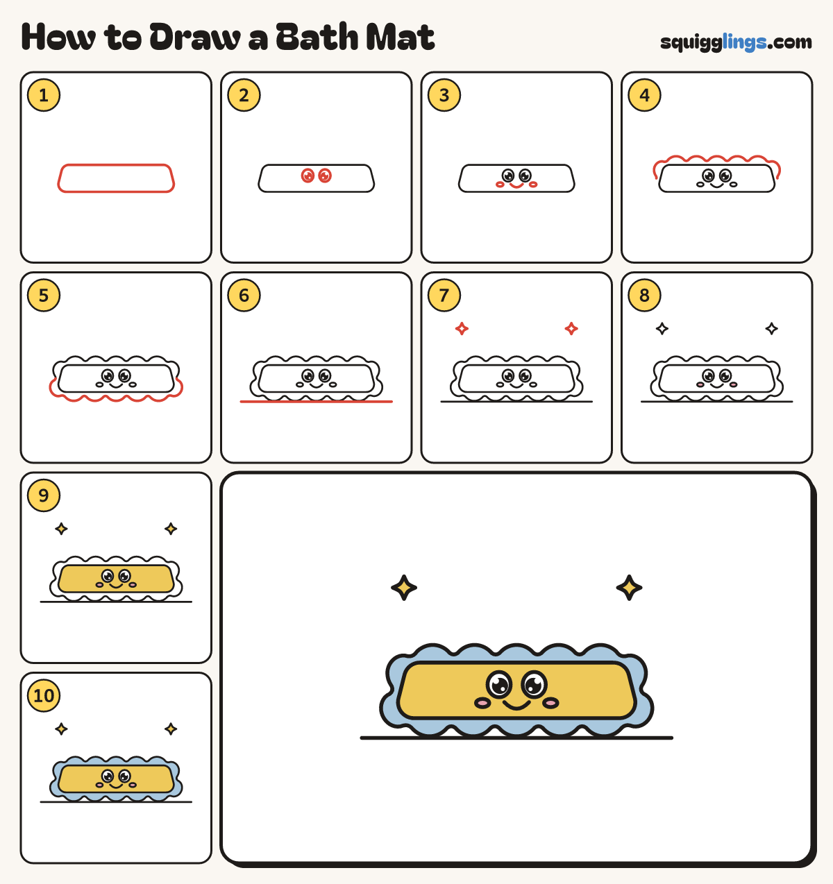 How to Draw a Bath Mat step by step: all 10 steps in one picture