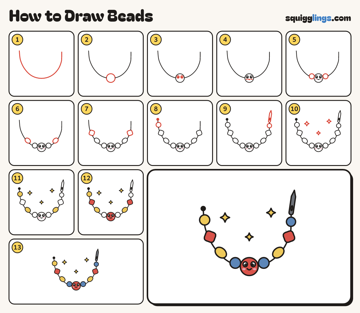 How to Draw Beads step by step: all 13 steps in one picture