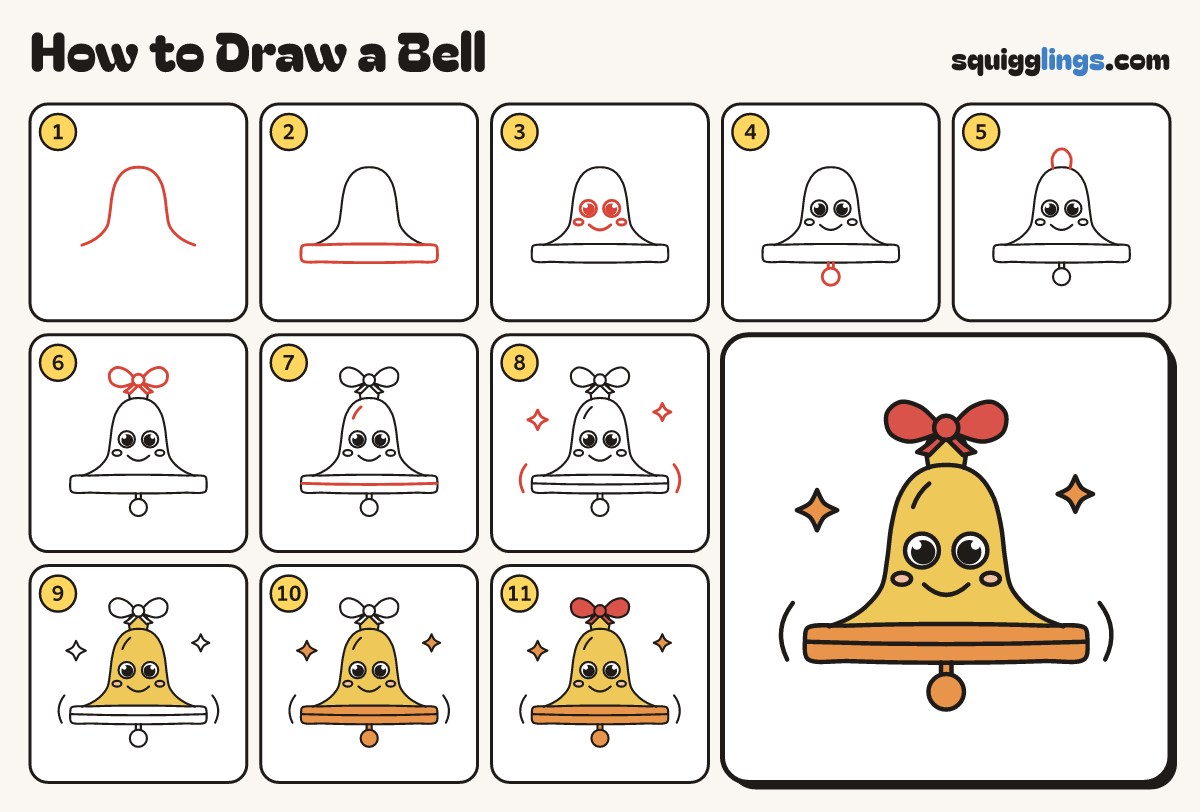 How to Draw a Bell step by step: all 11 steps in one picture