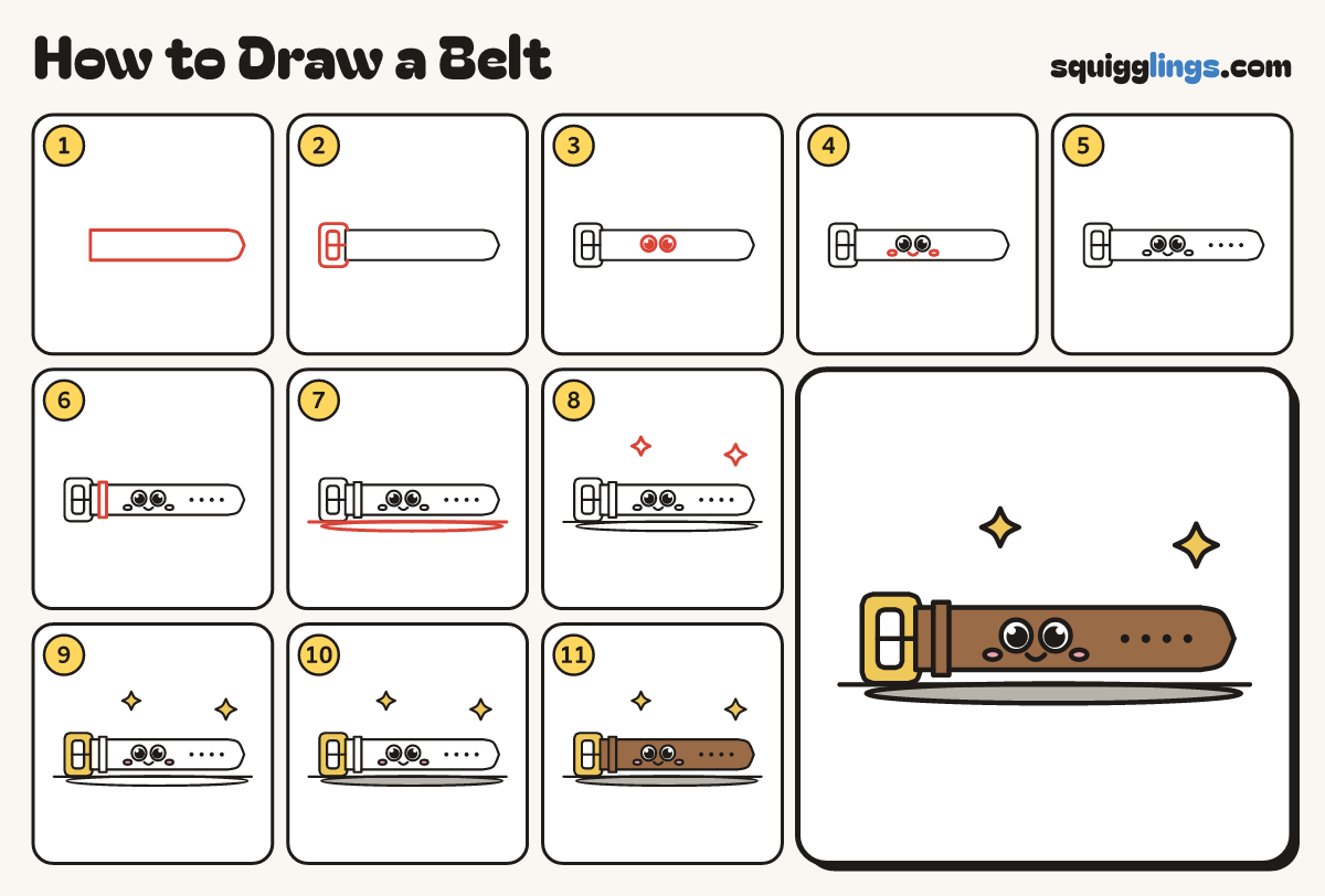 How to Draw a Belt step by step: all 11 steps in one picture