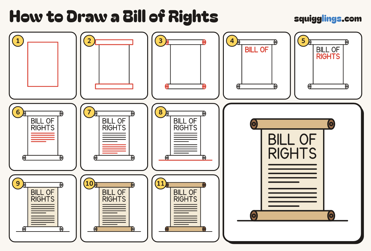 How to Draw a Bill of Rights step by step: all 11 steps in one picture