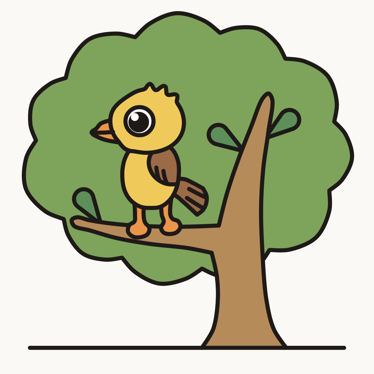 Finished drawing of a bird in a tree