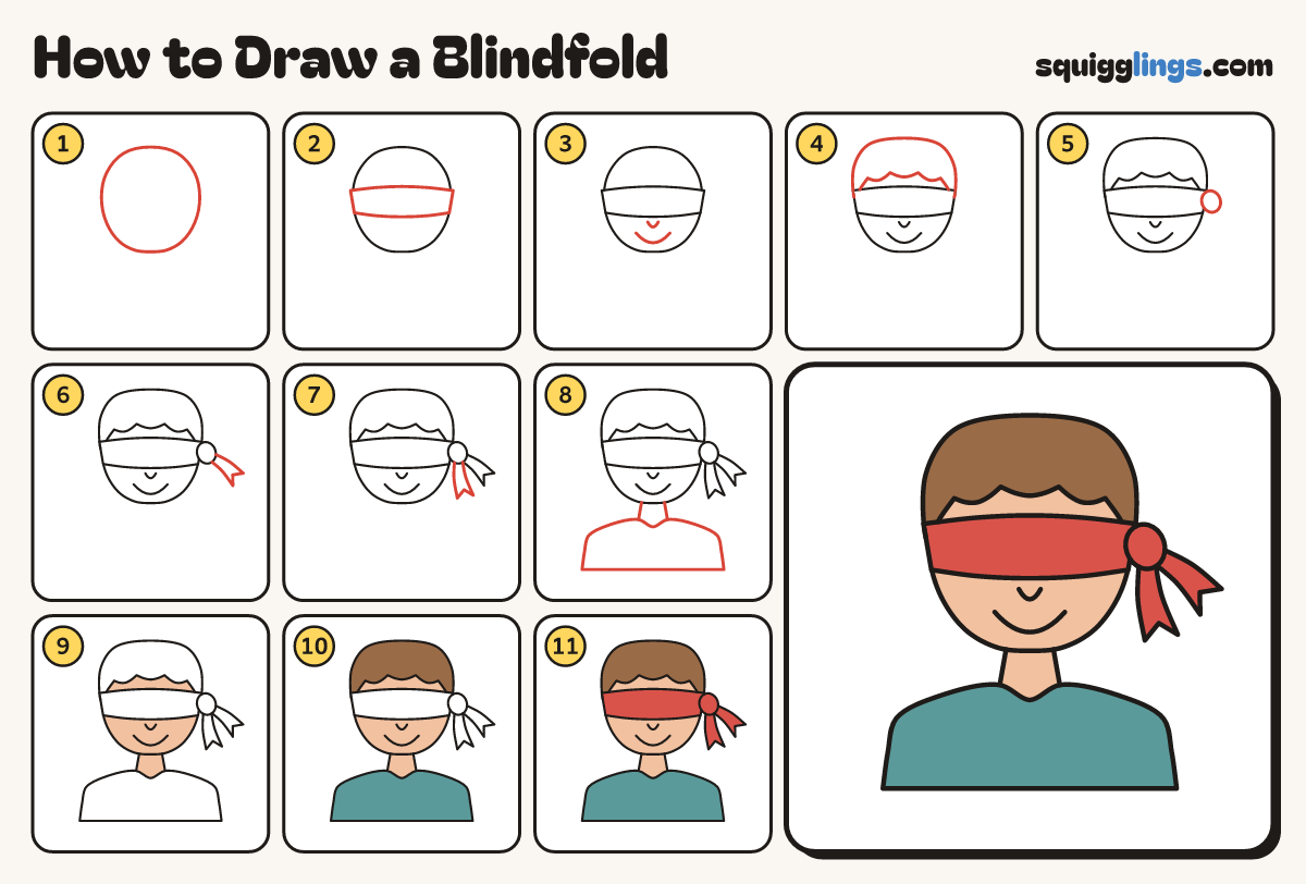 How to Draw a Blindfold step by step: all 11 steps in one picture