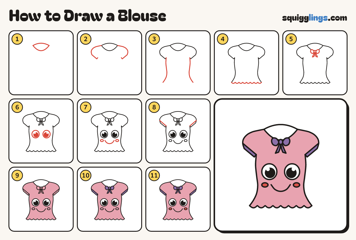 How to Draw a Blouse step by step: all 11 steps in one picture