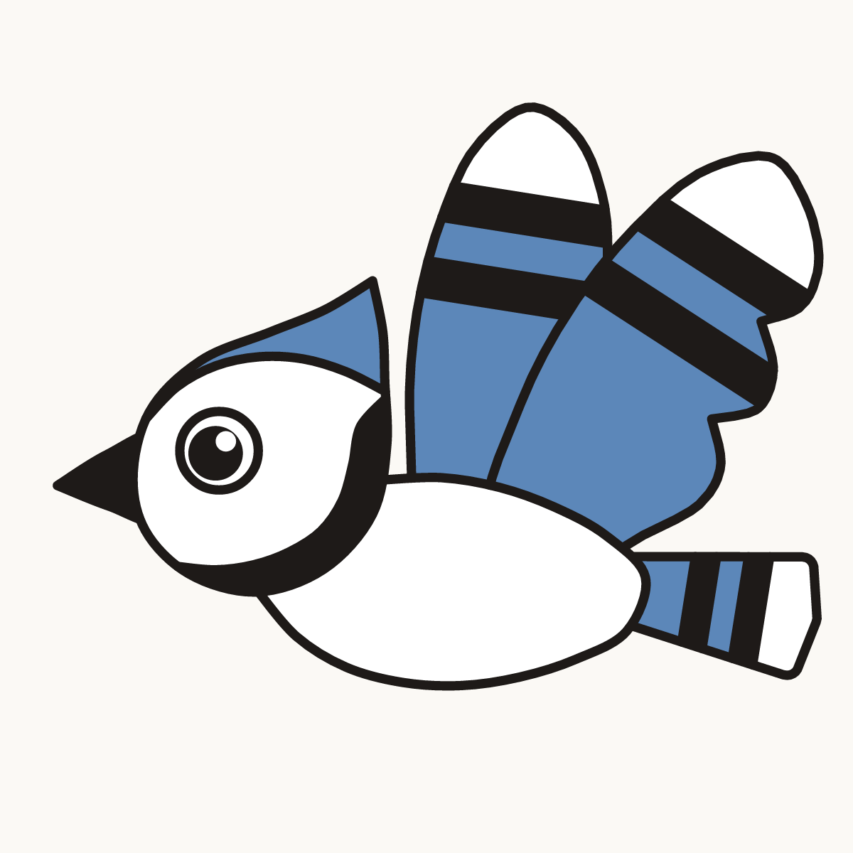 Finished drawing of a flying blue jay