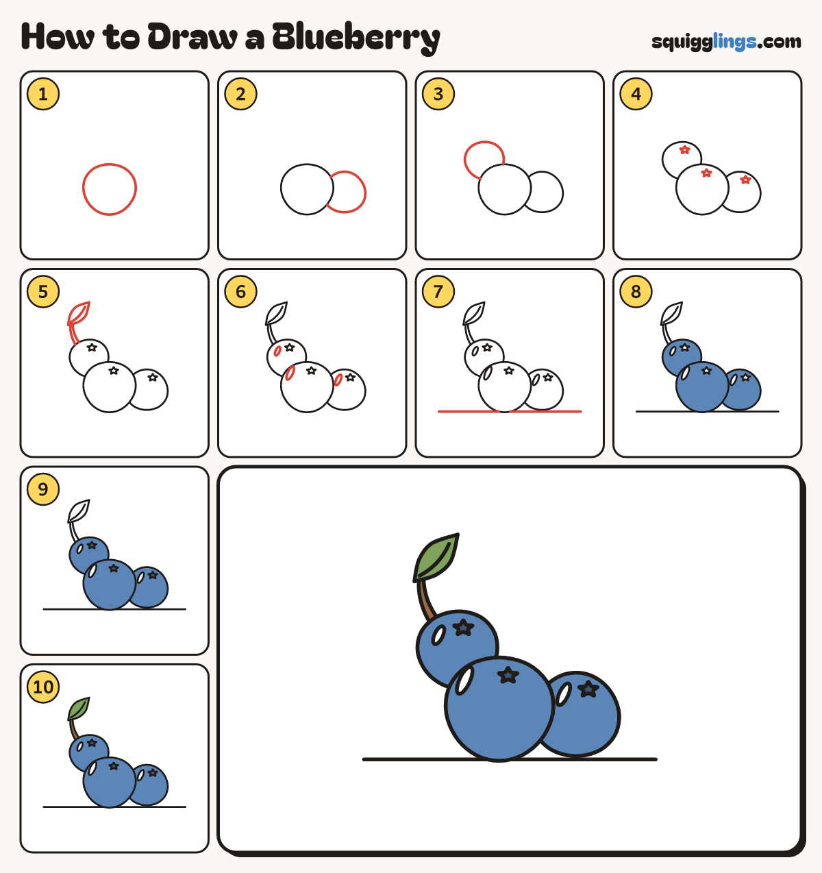 How to Draw a Blueberry step by step: all 10 steps in one picture