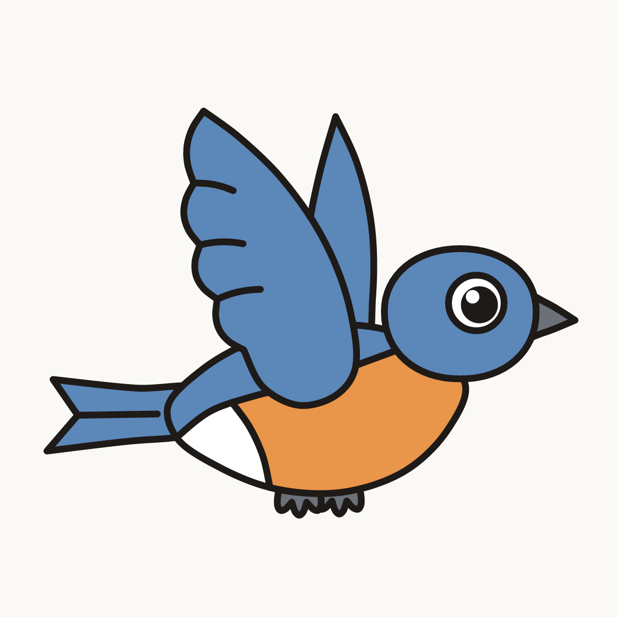 Finished drawing of a flying bluebird