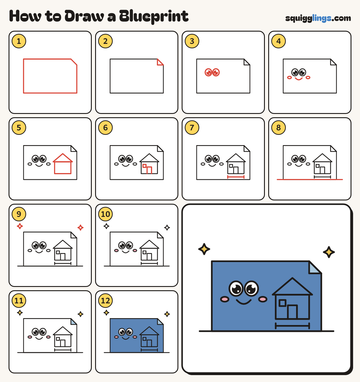 How to Draw a Blueprint step by step: all 12 steps in one picture