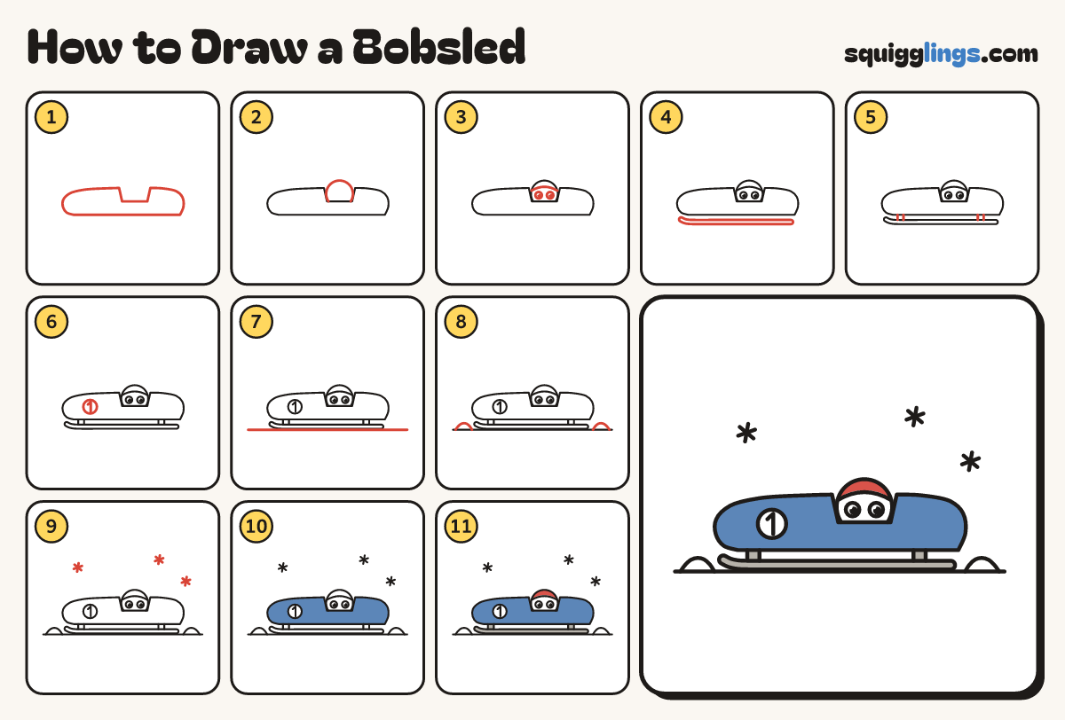 How to Draw a Bobsled step by step: all 11 steps in one picture