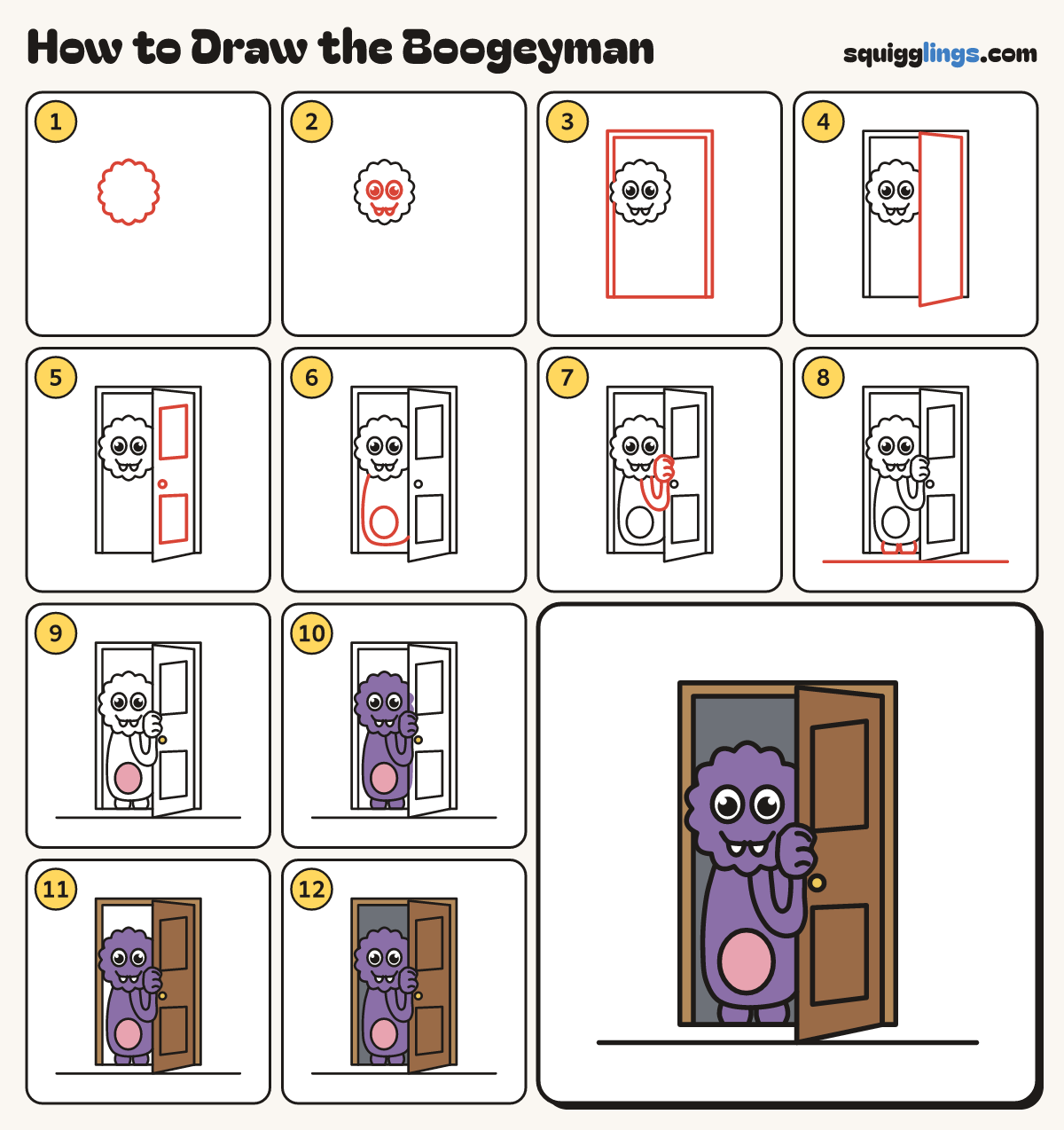 How to Draw the Boogeyman step by step: all 12 steps in one picture