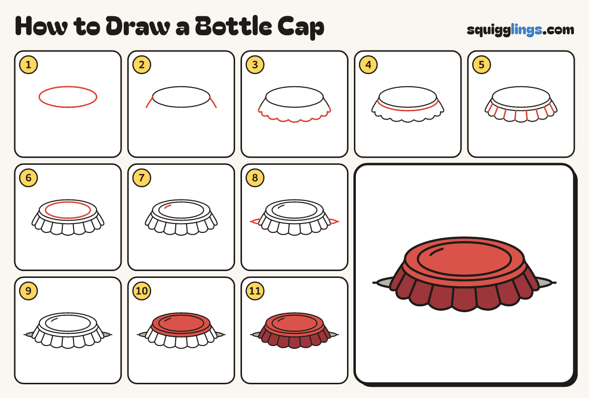 How to Draw a Bottle Cap step by step: all 11 steps in one picture