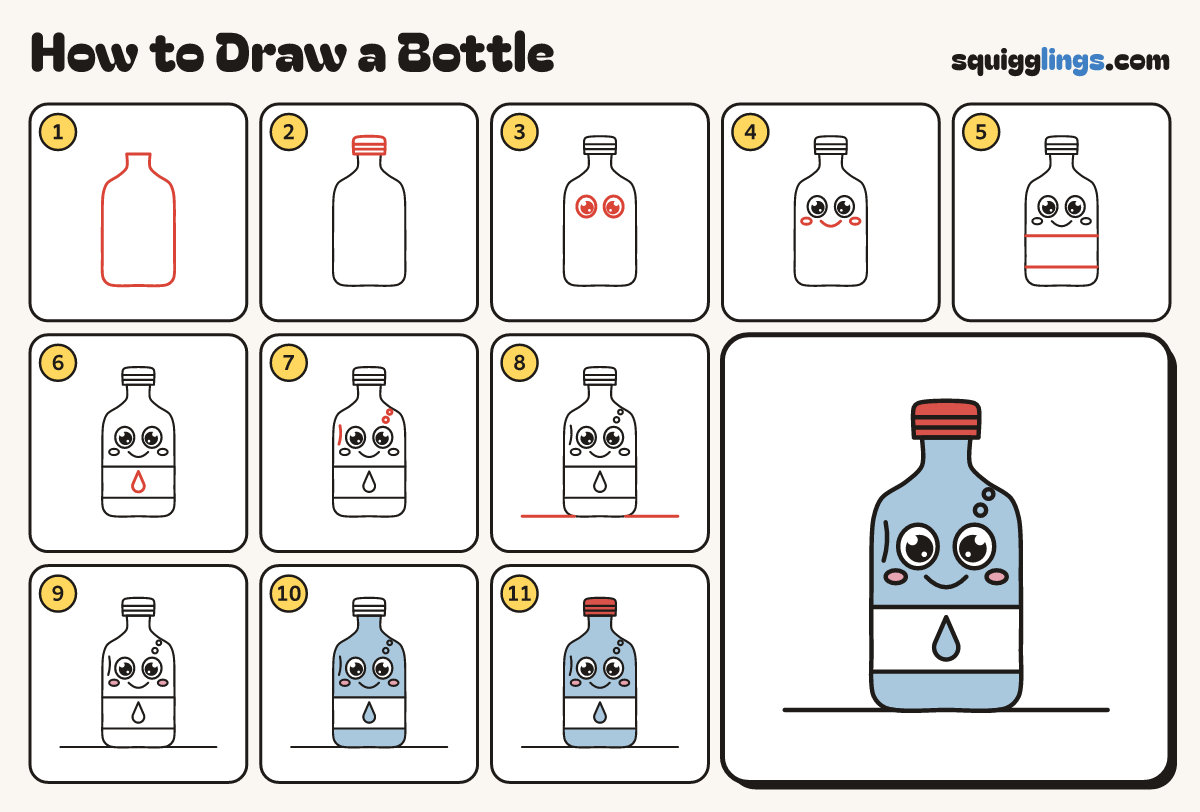 How to Draw a Bottle step by step: all 11 steps in one picture