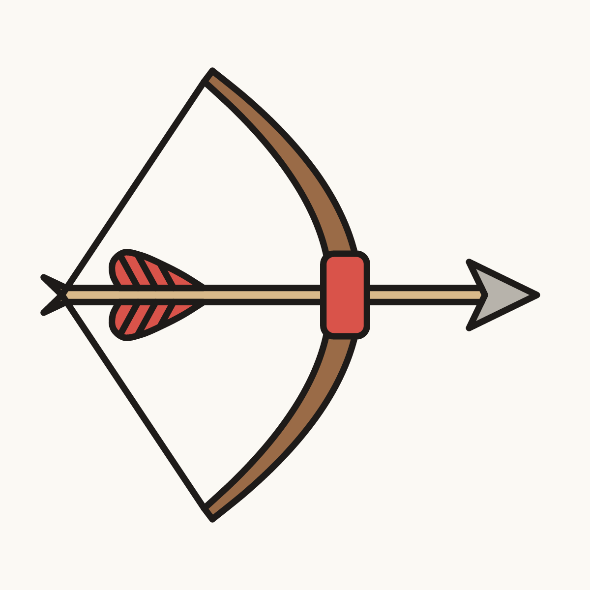 Finished drawing of a bow and arrow