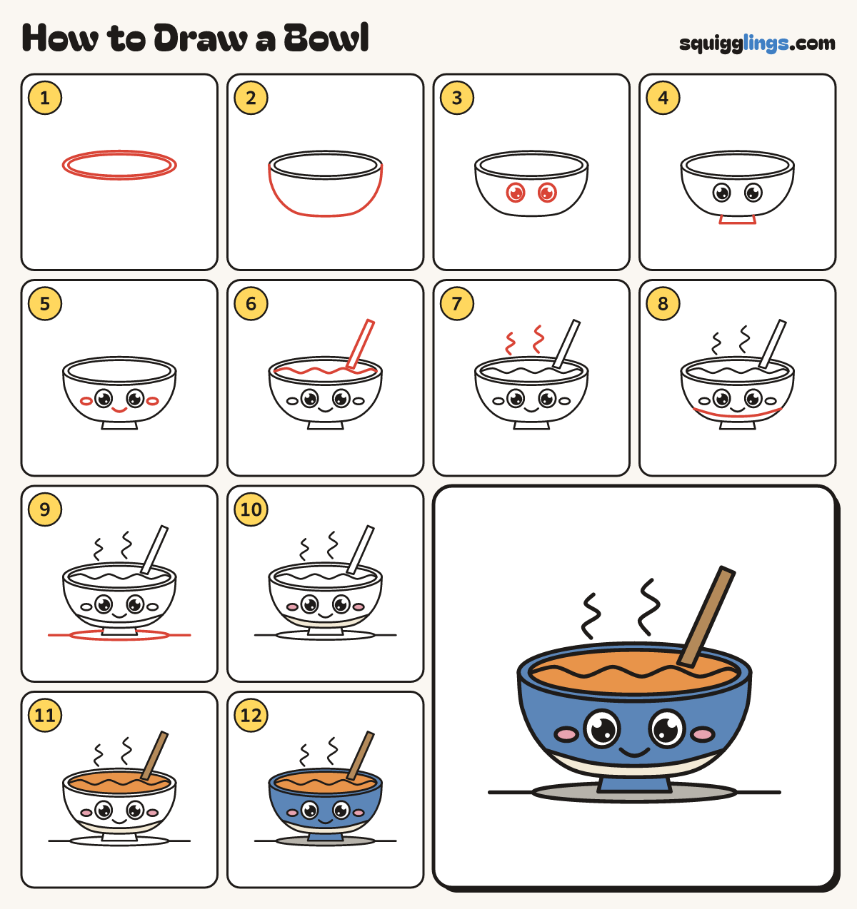 How to Draw a Bowl step by step: all 12 steps in one picture