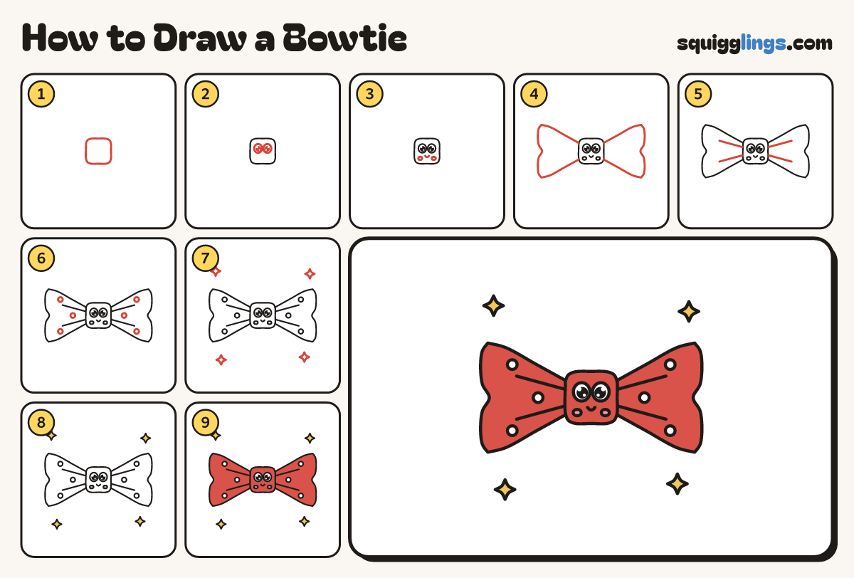 How to Draw a Bowtie step by step: all 9 steps in one picture