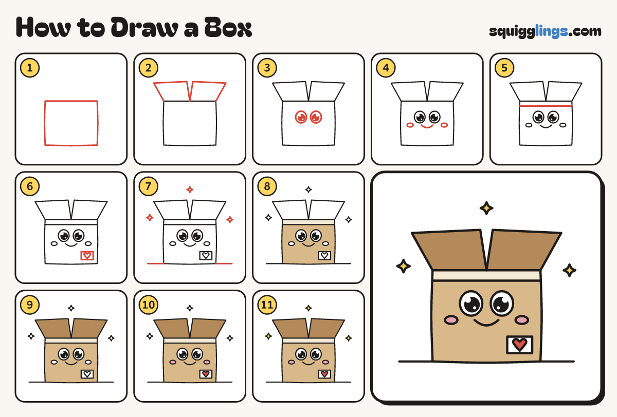 How to Draw a Box step by step: all 11 steps in one picture