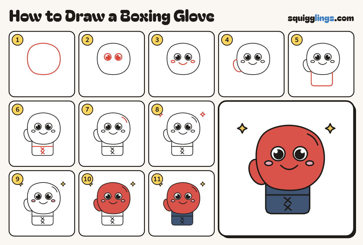 How to Draw a Boxing Glove step by step: all 11 steps in one picture