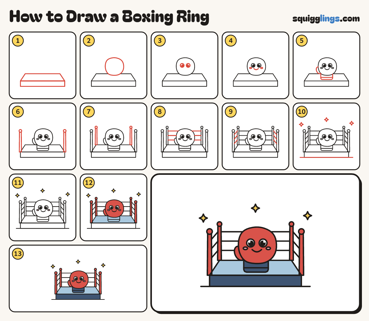 How to Draw a Boxing Ring step by step: all 13 steps in one picture