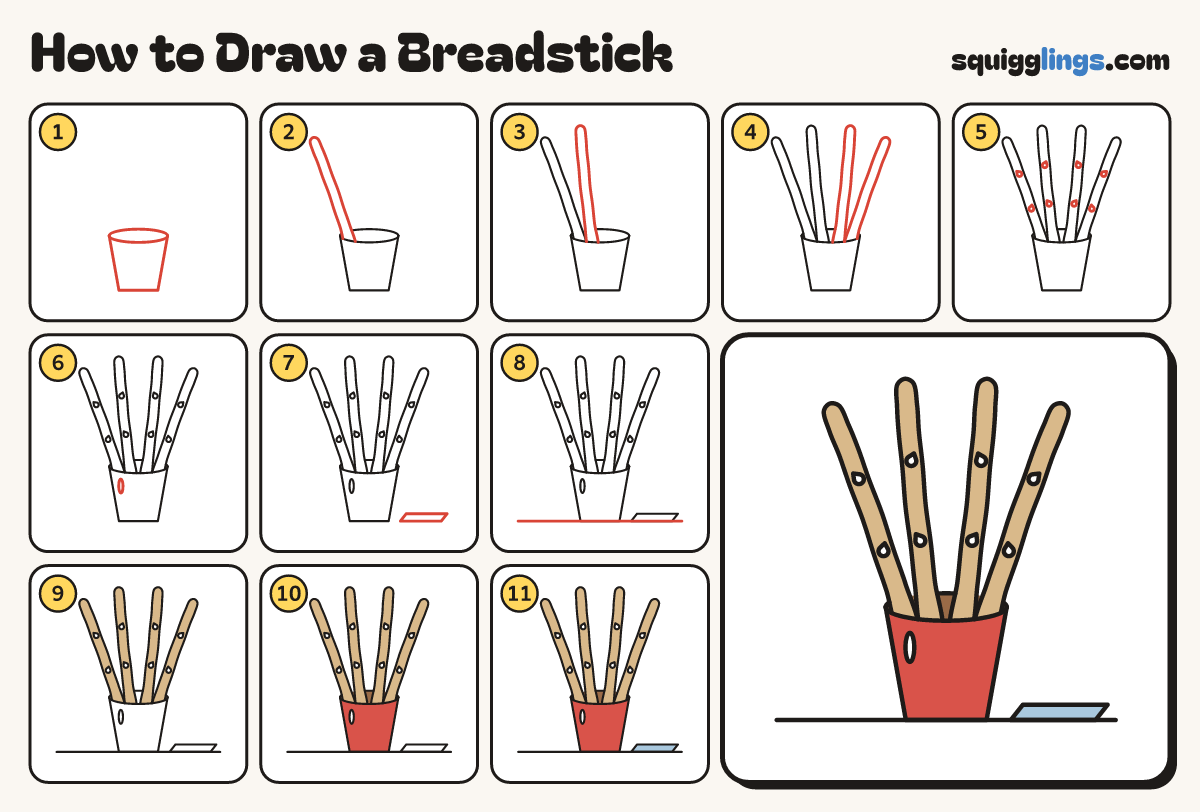 How to Draw a Breadstick step by step: all 11 steps in one picture