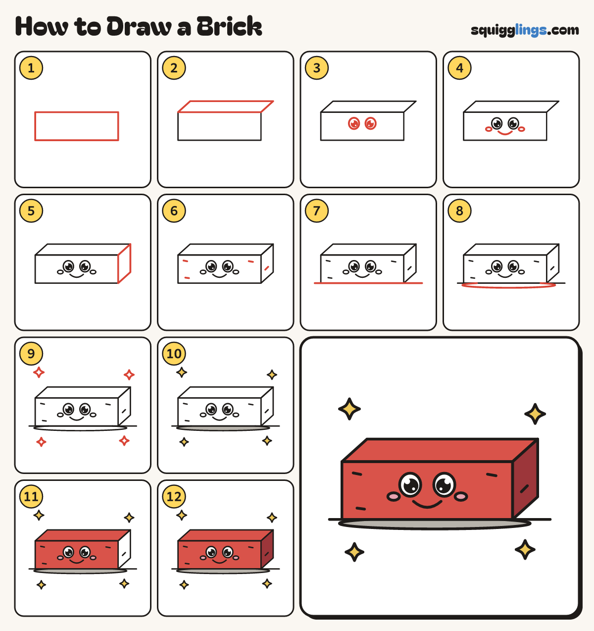How to Draw a Brick step by step: all 12 steps in one picture