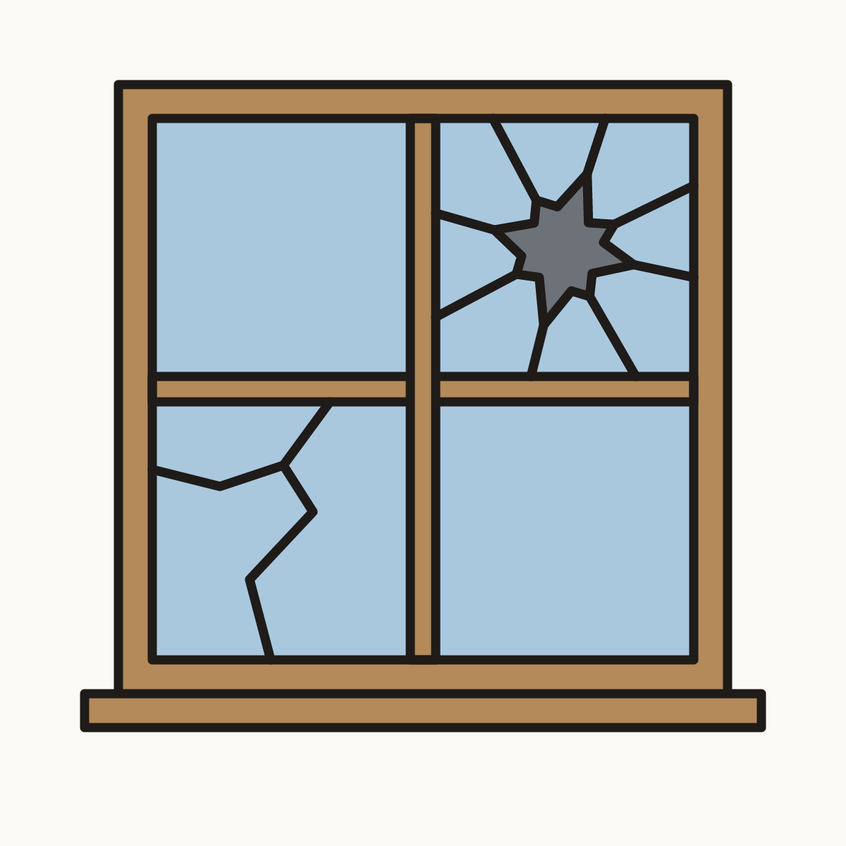 Finished drawing of a broken window