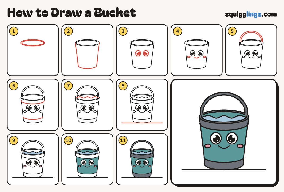 How to Draw a Bucket step by step: all 11 steps in one picture