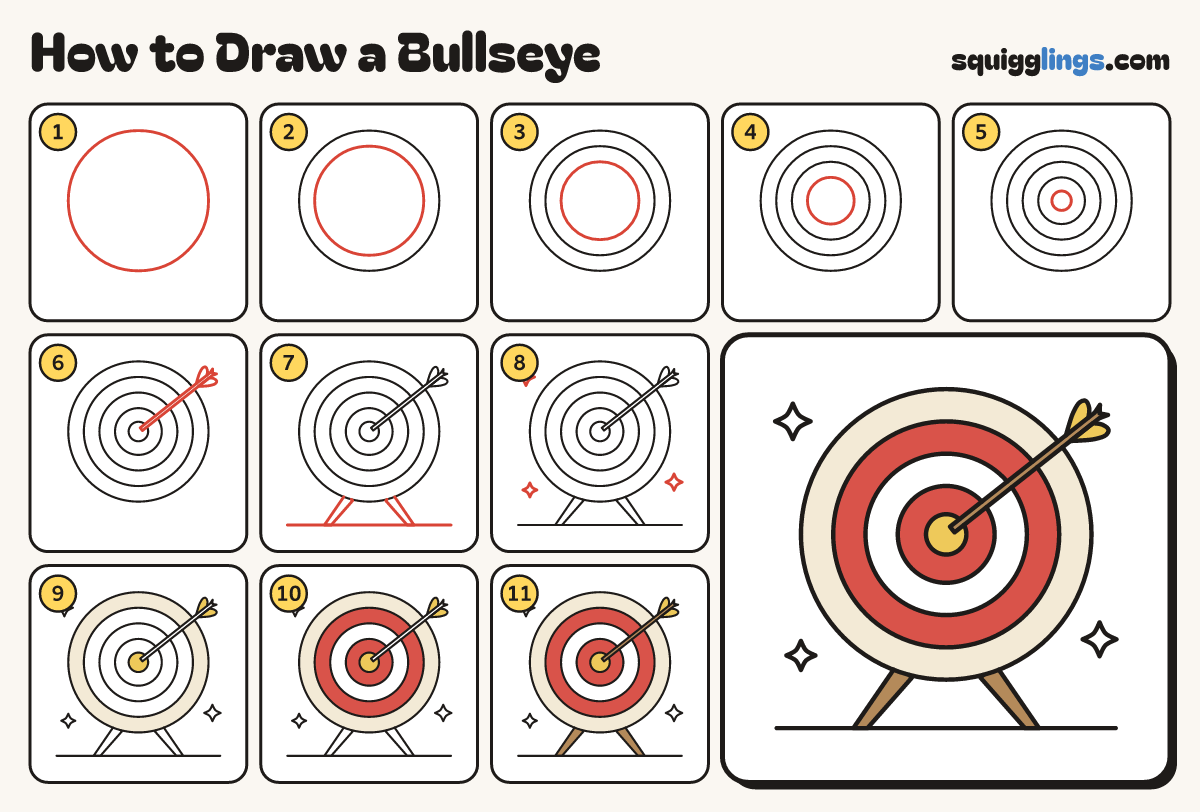 How to Draw a Bullseye step by step: all 11 steps in one picture