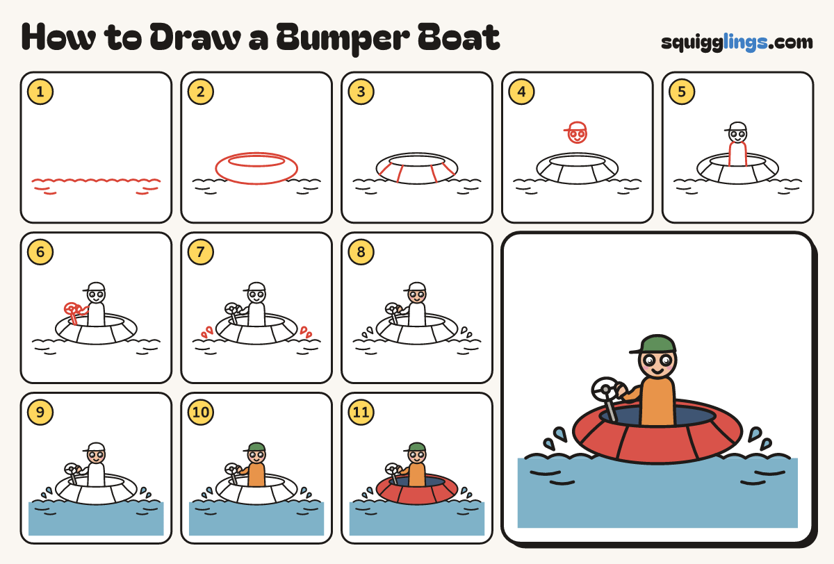 How to Draw a Bumper Boat step by step: all 11 steps in one picture