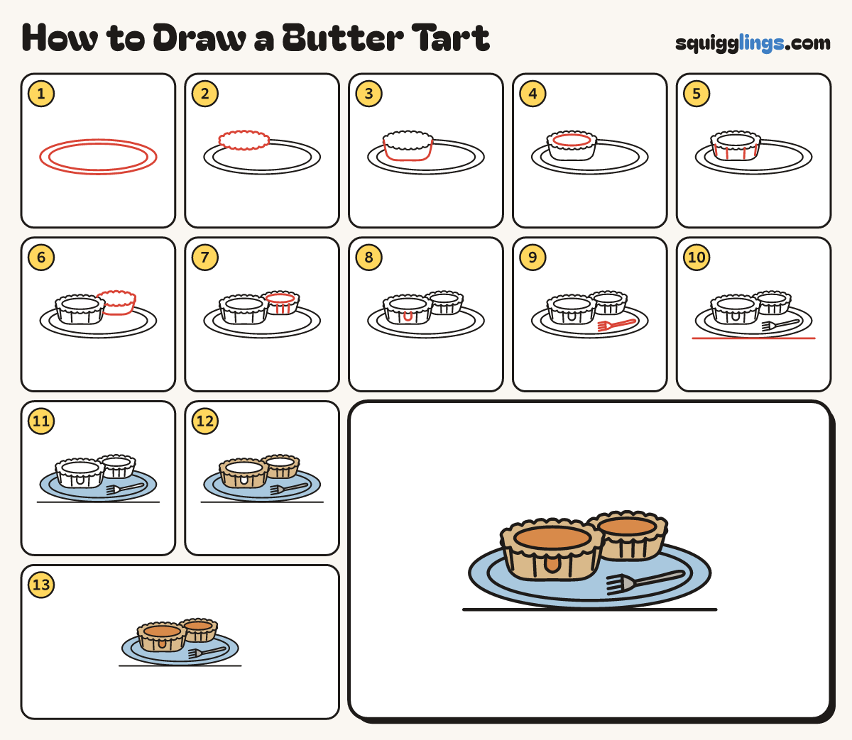 How to Draw a Butter Tart step by step: all 13 steps in one picture