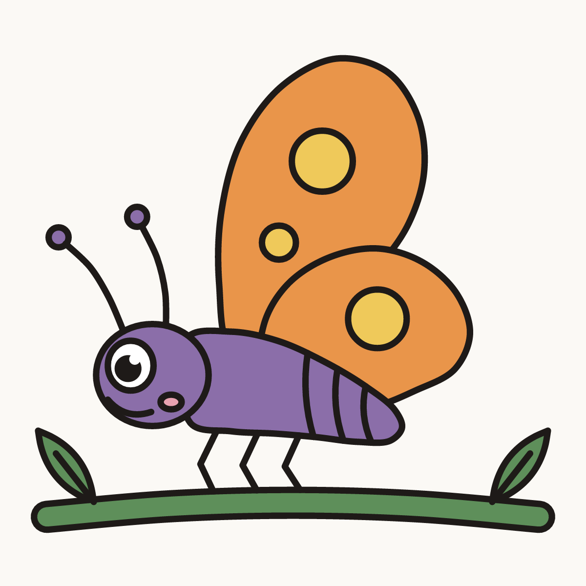 Finished drawing of a butterfly side view