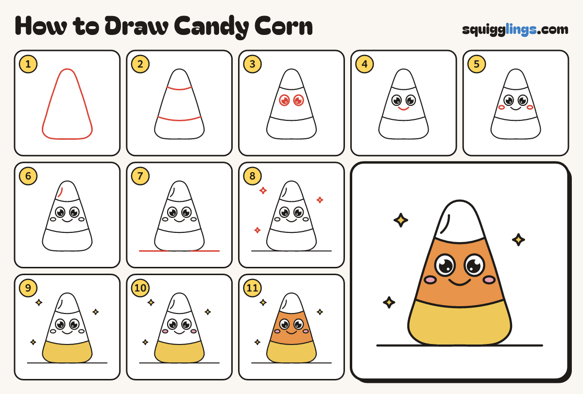 How to Draw Candy Corn step by step: all 11 steps in one picture